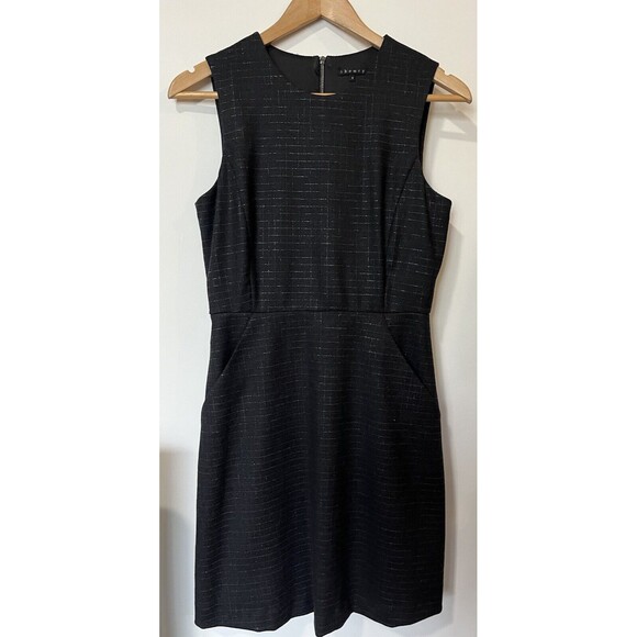 Theory Black Silver Square Print Front Pockets Sleeveless Mini Dress Siz… - Picture 1 of 10